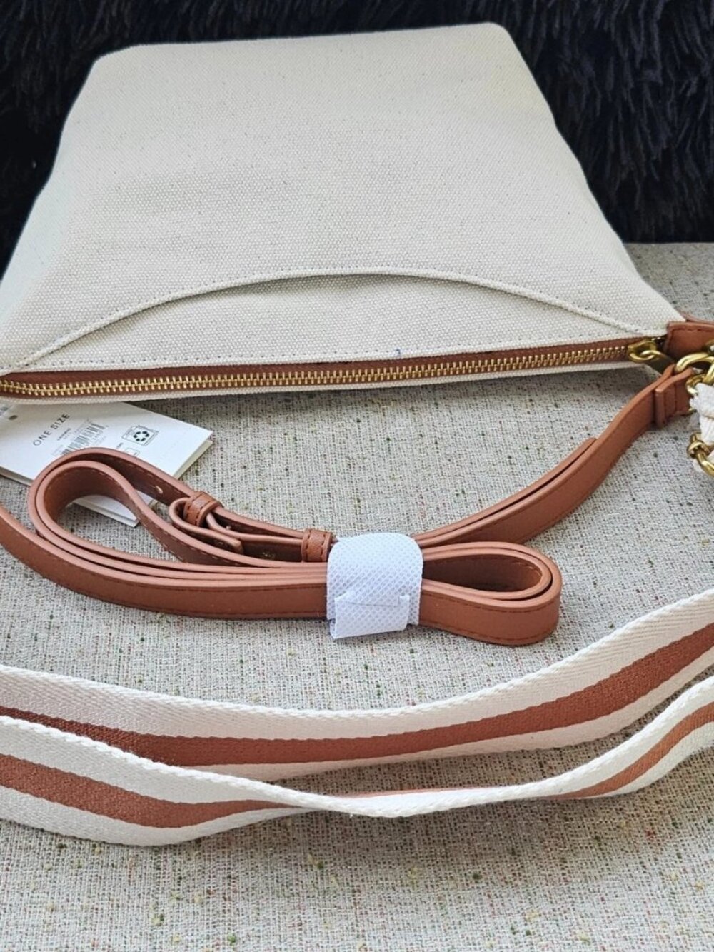 Free Assembly Women Bag Crossbody Double Strap Beige Cavas Purse Bag NWT